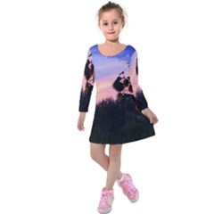 Sunflower Sunset Ii Kids  Long Sleeve Velvet Dress by okhismakingart