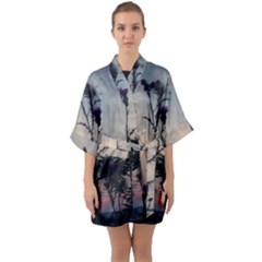 Hazy Thistles Quarter Sleeve Kimono Robe by okhismakingart