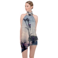 Hazy Thistles Halter Asymmetric Satin Top by okhismakingart