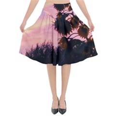 Sunflower Sunset Ii Flared Midi Skirt by okhismakingart