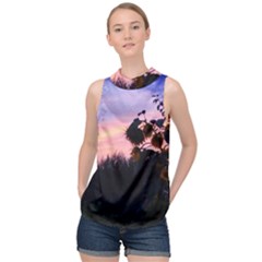 Sunflower Sunset Ii High Neck Satin Top by okhismakingart