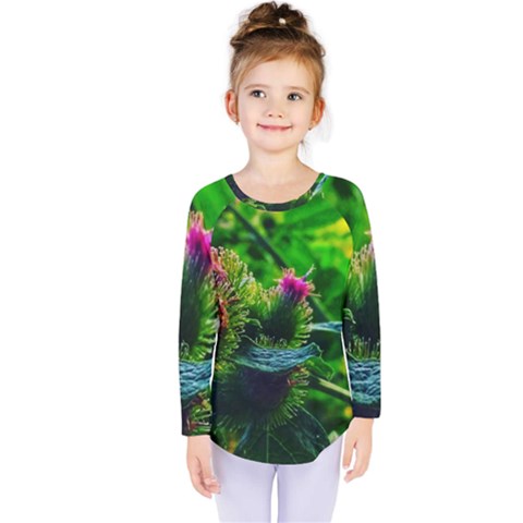 Bur Flowers Kids  Long Sleeve Tee by okhismakingart