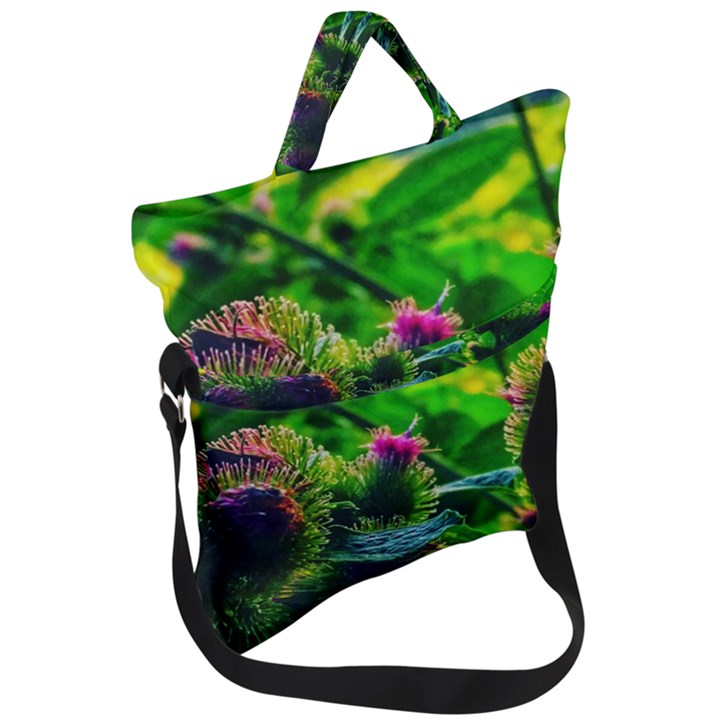 Bur Flowers Fold Over Handle Tote Bag