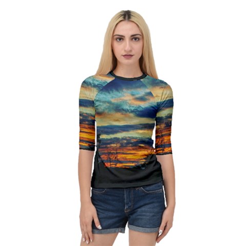 Blue Sunset Quarter Sleeve Raglan Tee by okhismakingart