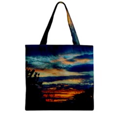 Blue Sunset Zipper Grocery Tote Bag by okhismakingart