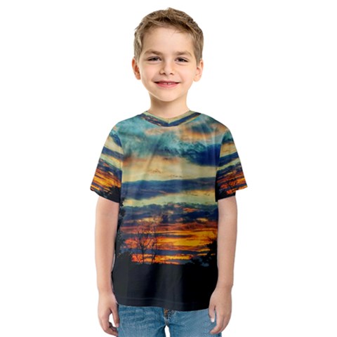 Blue Sunset Kids  Sport Mesh Tee by okhismakingart