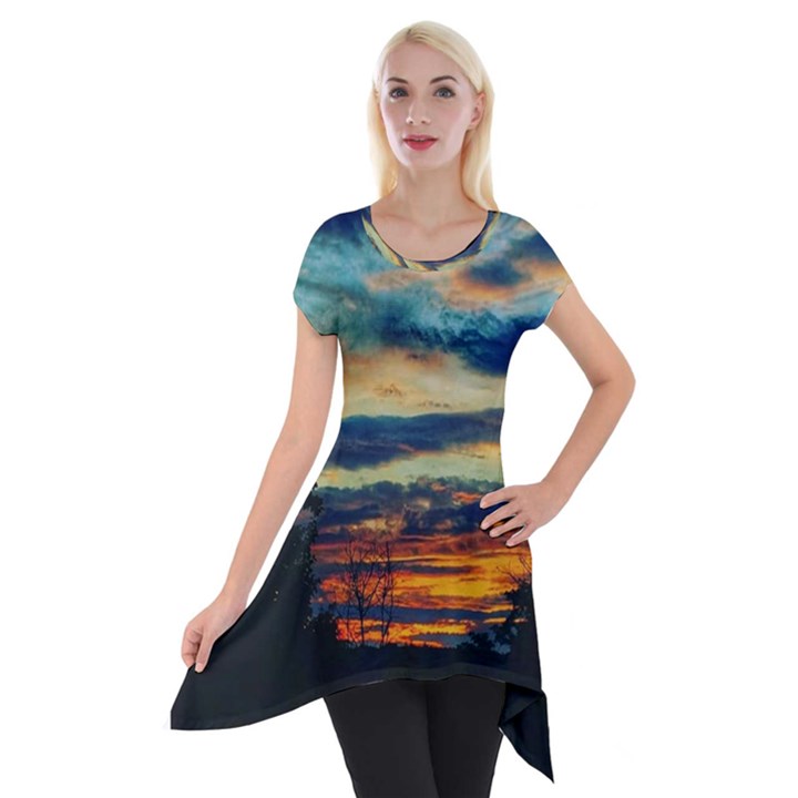 Blue Sunset Short Sleeve Side Drop Tunic