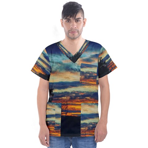 Blue Sunset Men s V-neck Scrub Top by okhismakingart