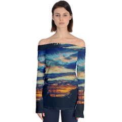 Blue Sunset Off Shoulder Long Sleeve Top by okhismakingart