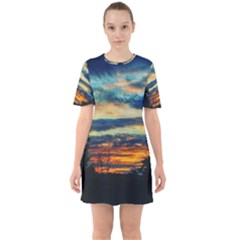 Blue Sunset Sixties Short Sleeve Mini Dress by okhismakingart