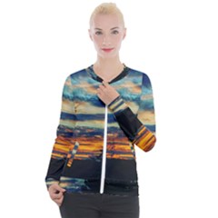 Blue Sunset Casual Zip Up Jacket by okhismakingart