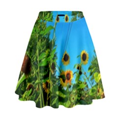 Bright Sunflowers High Waist Skirt by okhismakingart