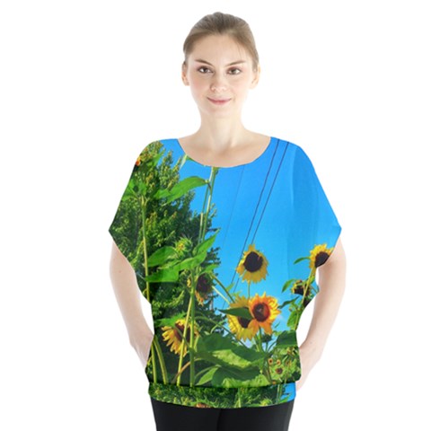 Bright Sunflowers Batwing Chiffon Blouse by okhismakingart