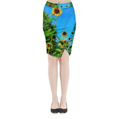 Bright Sunflowers Midi Wrap Pencil Skirt by okhismakingart