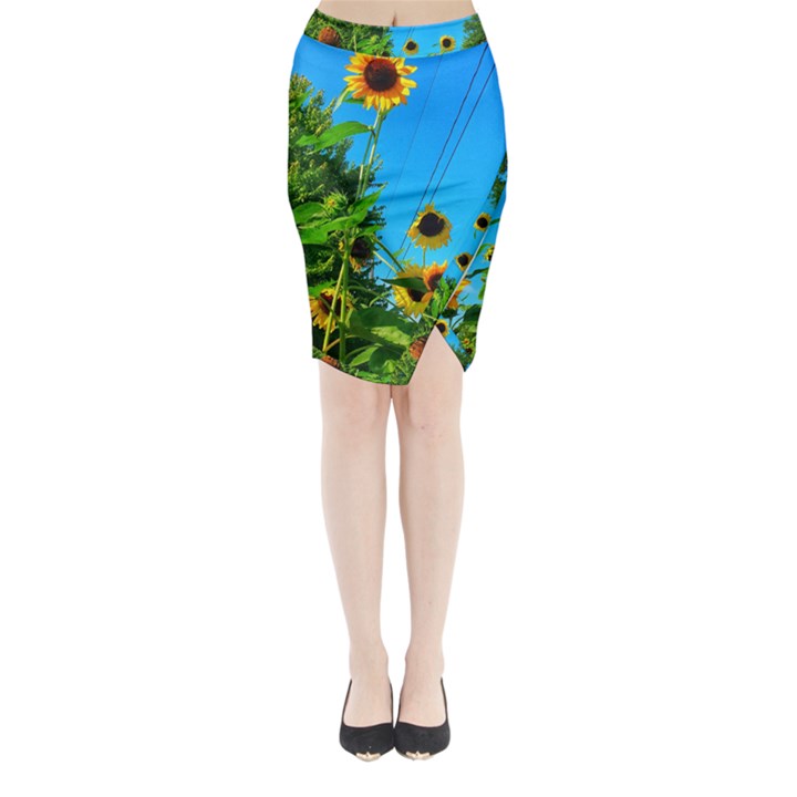 Bright Sunflowers Midi Wrap Pencil Skirt