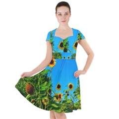 Bright Sunflowers Cap Sleeve Midi Dress by okhismakingart