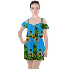 Bright Sunflowers Ruffle Cut Out Chiffon Playsuit by okhismakingart