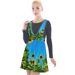 Bright Sunflowers Plunge Pinafore Velour Dress by okhismakingart