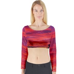 Warm Landscape Long Sleeve Crop Top by okhismakingart