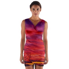 Warm Landscape Wrap Front Bodycon Dress by okhismakingart