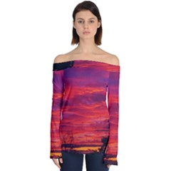 Warm Landscape Off Shoulder Long Sleeve Top by okhismakingart