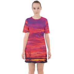 Warm Landscape Sixties Short Sleeve Mini Dress by okhismakingart