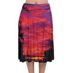 Warm Landscape Velvet Flared Midi Skirt by okhismakingart