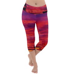 Warm Landscape Lightweight Velour Capri Yoga Leggings by okhismakingart