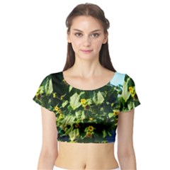 Big Sunflowers Short Sleeve Crop Top by okhismakingart