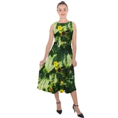 Big Sunflowers Midi Tie-back Chiffon Dress by okhismakingart