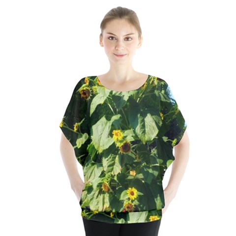 Big Sunflowers Batwing Chiffon Blouse by okhismakingart