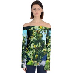 Big Sunflowers Off Shoulder Long Sleeve Top by okhismakingart