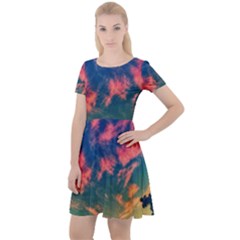 Brushstroke Skies Cap Sleeve Velour Dress 