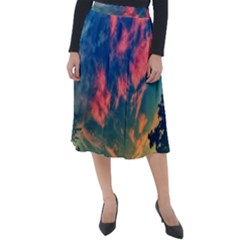 Brushstroke Skies Classic Velour Midi Skirt 