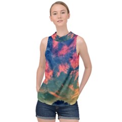 Brushstroke Skies High Neck Satin Top