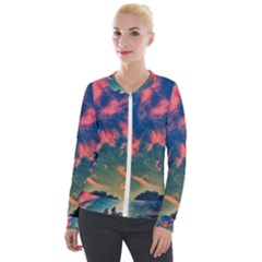 Brushstroke Skies Velour Zip Up Jacket