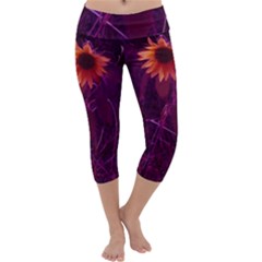 Purple Sunflower Capri Yoga Leggings by okhismakingart