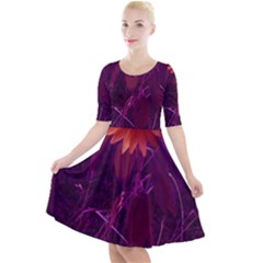 Purple Sunflower Quarter Sleeve A-line Dress