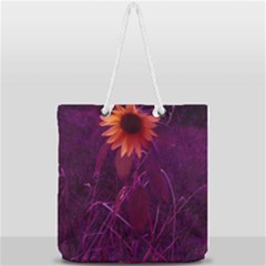 Purple Sunflower Full Print Rope Handle Tote (large) by okhismakingart