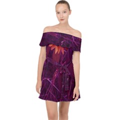 Purple Sunflower Off Shoulder Chiffon Dress