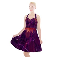 Purple Sunflower Halter Party Swing Dress 