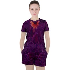 Purple Sunflower Women s Tee And Shorts Set