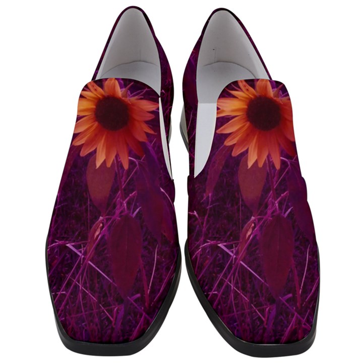 Purple Sunflower Slip On Heel Loafers