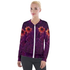 Purple Sunflower Velour Zip Up Jacket