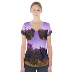 Purple Afternoon Short Sleeve Front Detail Top by okhismakingart