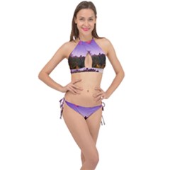 Purple Afternoon Cross Front Halter Bikini Set