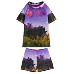 Purple Afternoon Kids  Swim Tee And Shorts Set