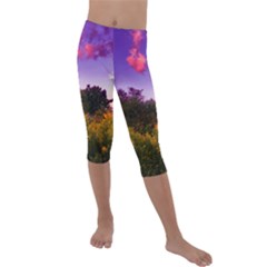 Purple Afternoon Kids  Lightweight Velour Capri Leggings  by okhismakingart