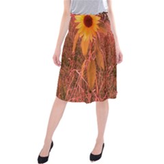 Red Tinted Sunflower Midi Beach Skirt