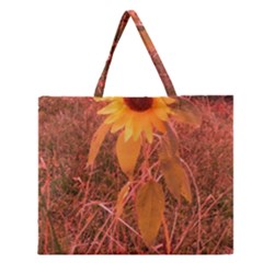 Red Tinted Sunflower Zipper Large Tote Bag by okhismakingart